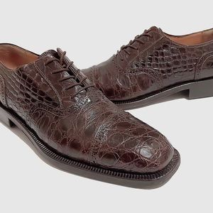 Salvatore Ferragamo Foix Dark Brown Crocodille Oxfords Size 10 D